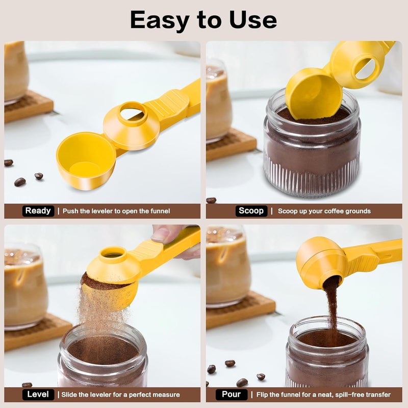 CEILUPY 2-in-1 Coffee Scoop with Funnel, 2 Teaspoon Measuring Spoon for Reusable Pods, Ground Coffee, Protein Powder & Tea, Mess-Free Plastic Design (Yellow) - Image 4